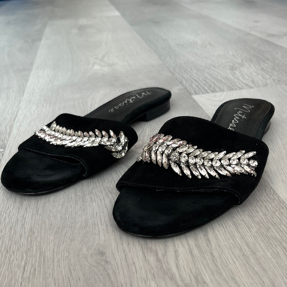 MATISSE MILLIE BLACK 100% GENUINE LEATHER UPPER MULE FLAT EMBELLISHED WOMENS 8